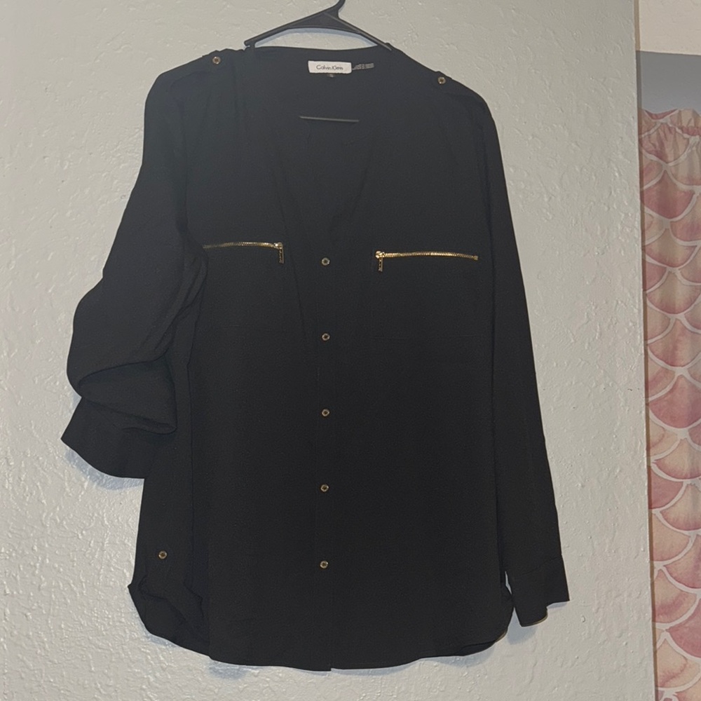 Calvin Klein Black Blouse with Gold Accents
